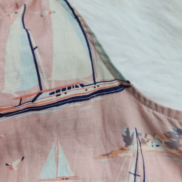 ST.‎ TROPEZ Coastal Boat Print halter neck dress 100% linen blush peach Small - Picture 5 of 6